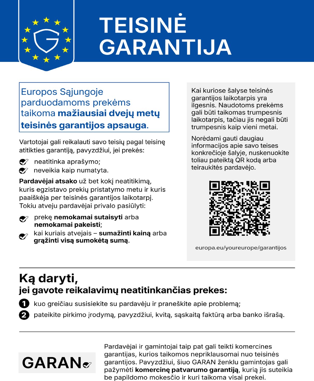 ES pranešimas „Teisinė garantija“